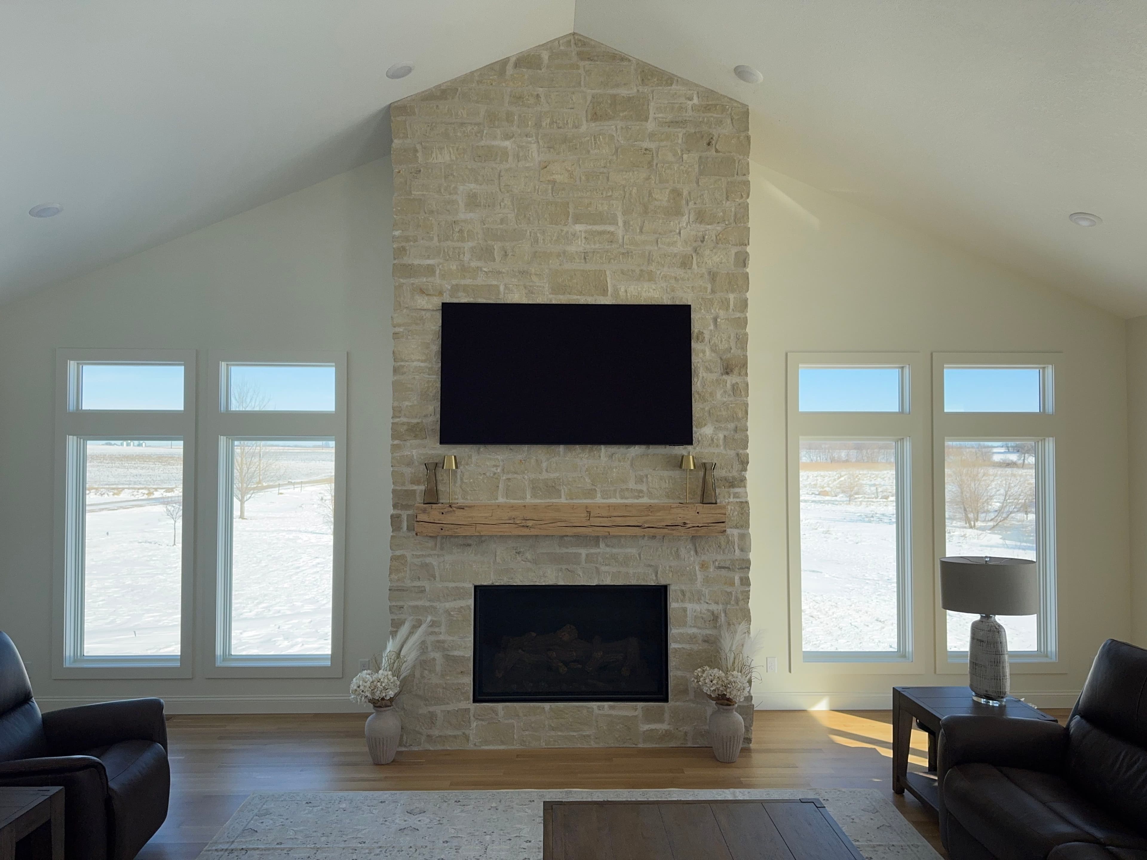 Project Cozy Living Room Transformation with Stone Fireplace image